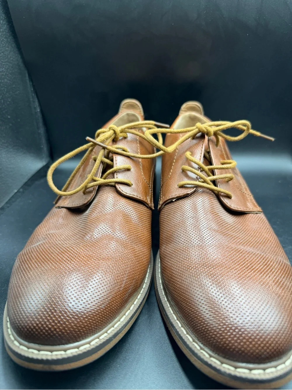 Robert David Men's Brown Leather Lace-Up Dress Shoes